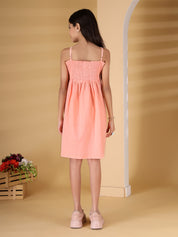 Peach Smocking Embroidery Detail Dress