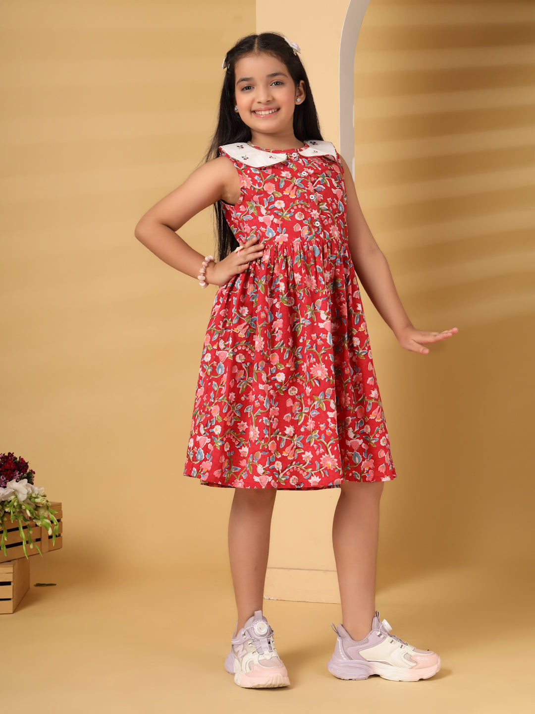 Red Floral Block Print Dress