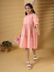 Peach Striped Embroidered Dress