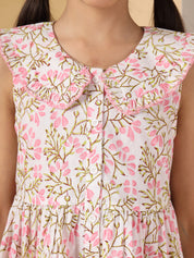 Sleeveles Pink Floral Printed Dress