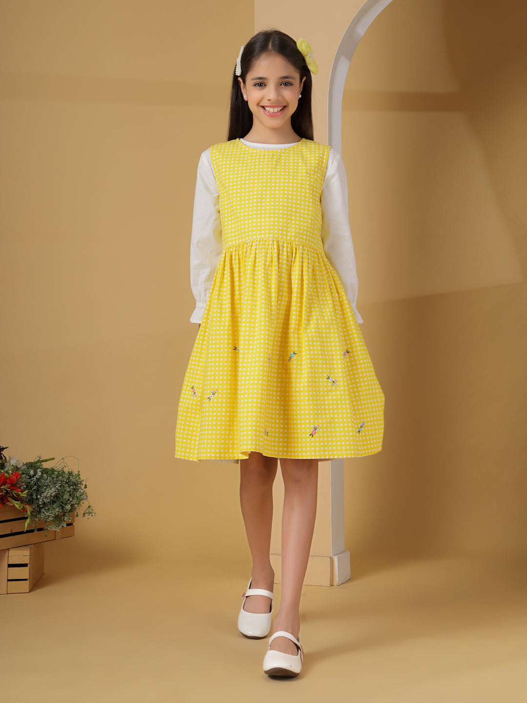 Yellow Checks Pinafore Dress