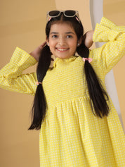 Yellow Checks Smocking Dress
