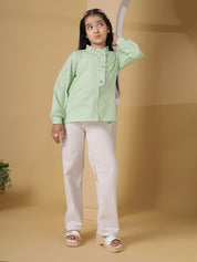 Mint Green Floral Embroidered Shirt