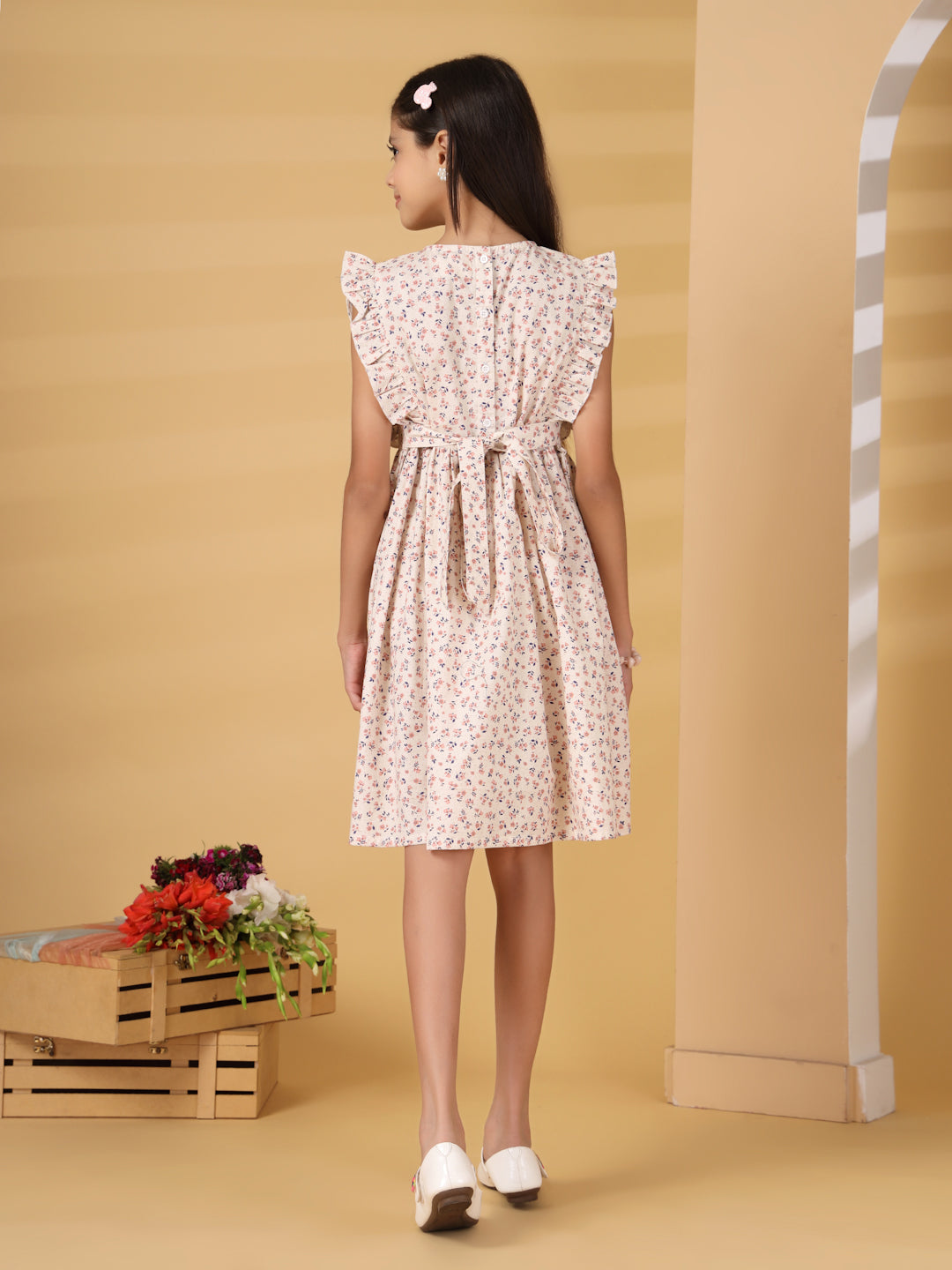 Peach Floral Print Dress