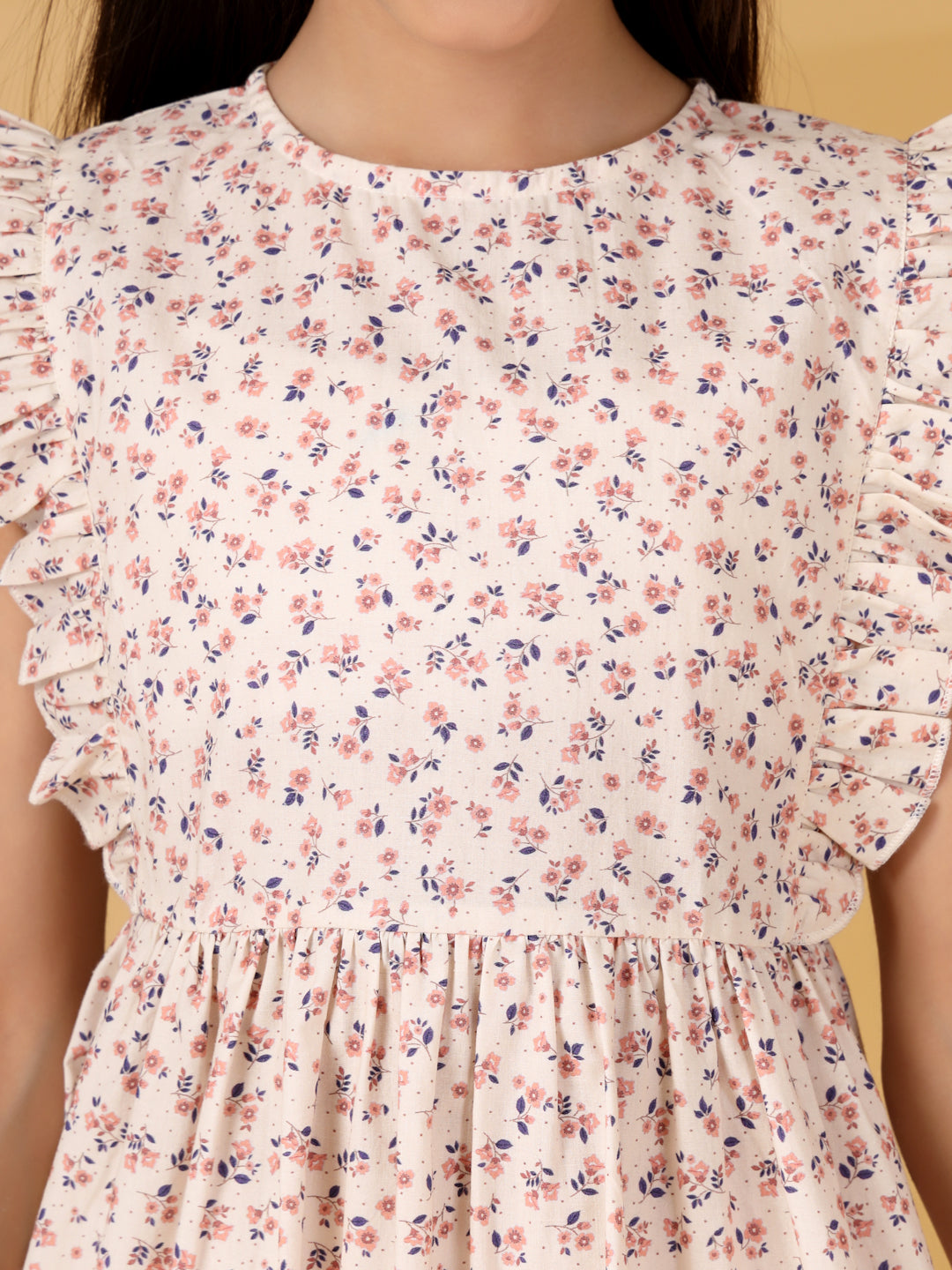 Peach Floral Print Dress
