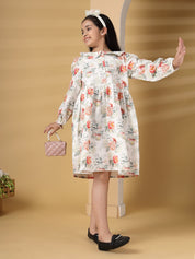 White Floral Long Sleeve Printed Dress