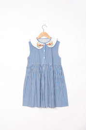 Blue Stripe and Embroidery Collar Dress