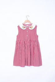 Red Stripe and Embroidery Collar Dress