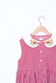 Red Stripe and Embroidery Collar Dress