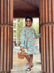 Blue Print & Smocking Detail Dress