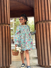 Blue Print & Smocking Detail Dress