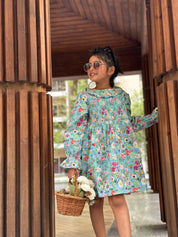 Blue Print & Smocking Detail Dress