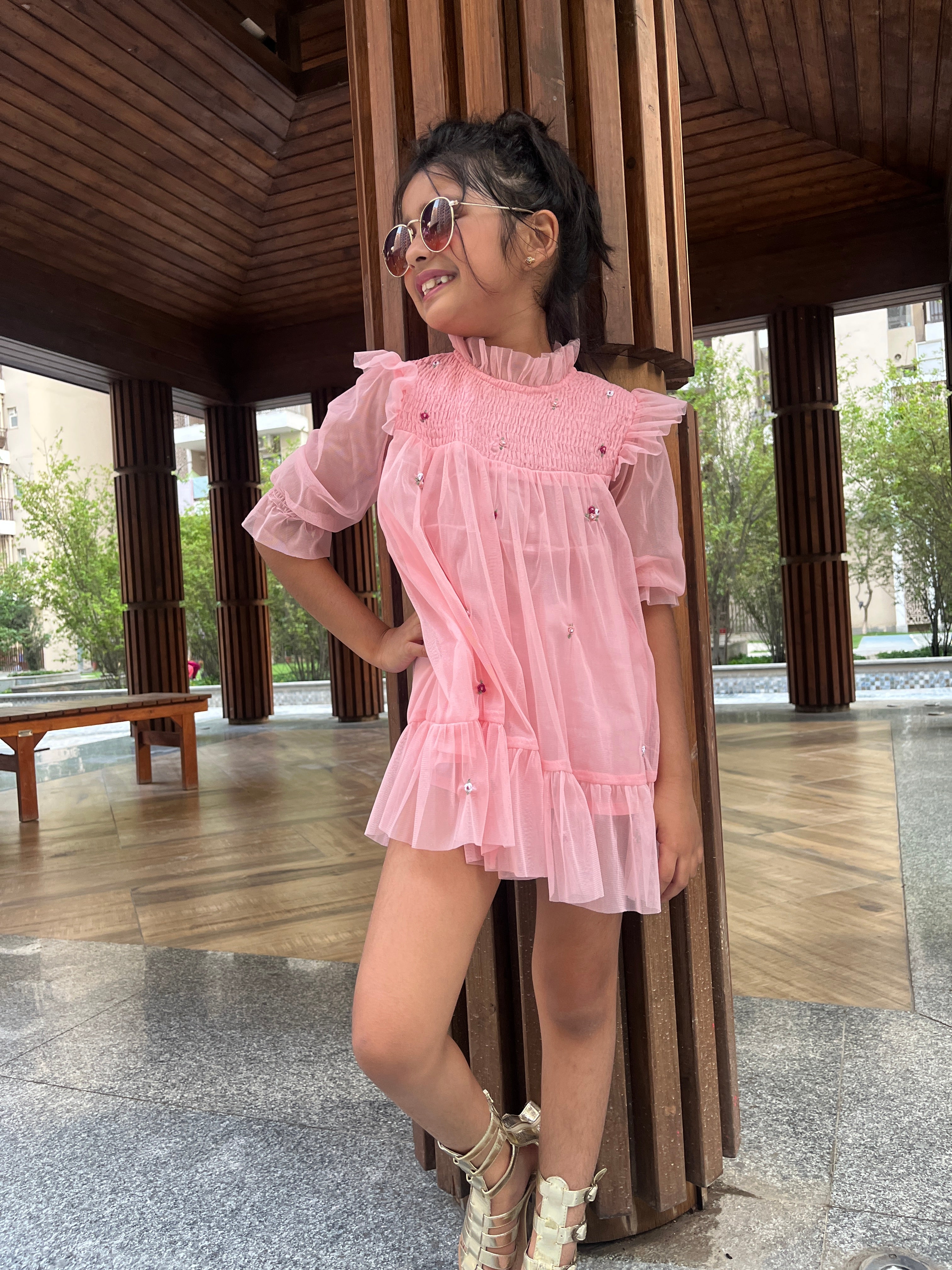 Pink Tulle Embroidery Dress