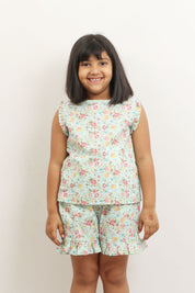 Green Floral Print Shorts Set