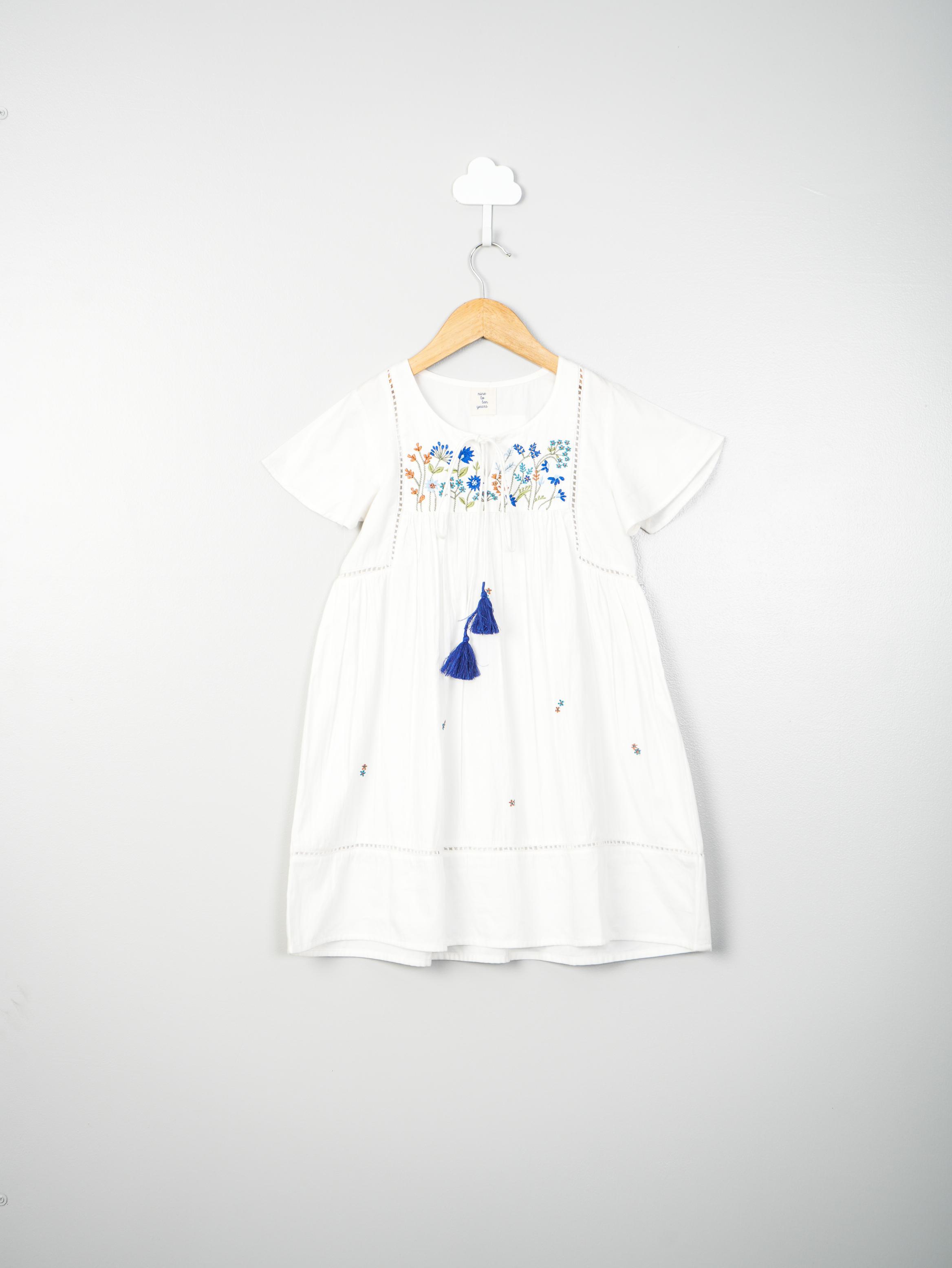 White Embroidery & Tassel Detail Dress