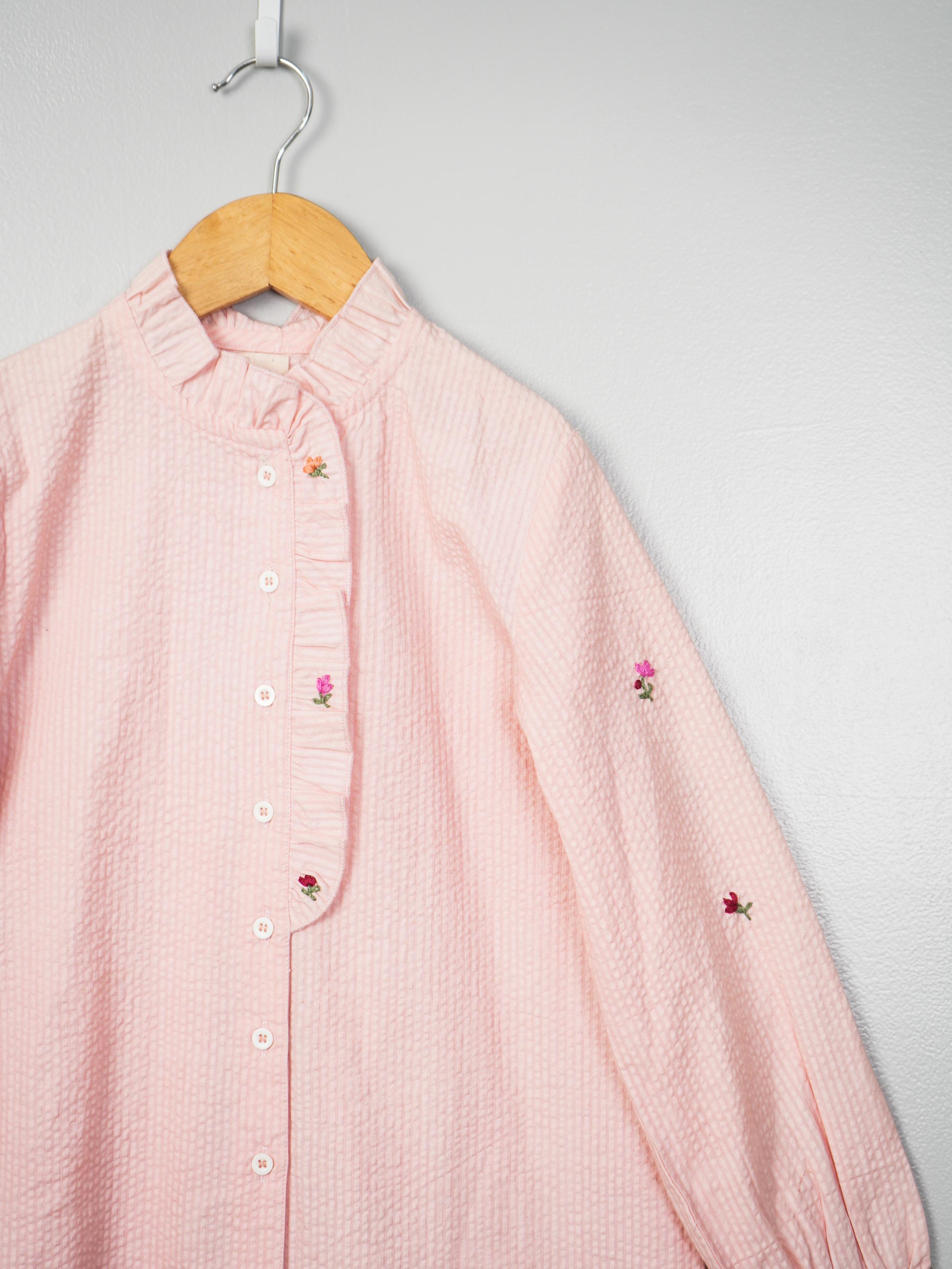 Pink Seersucker Embroidery Shirt