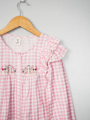 Pink Checks Embroidery Shirt