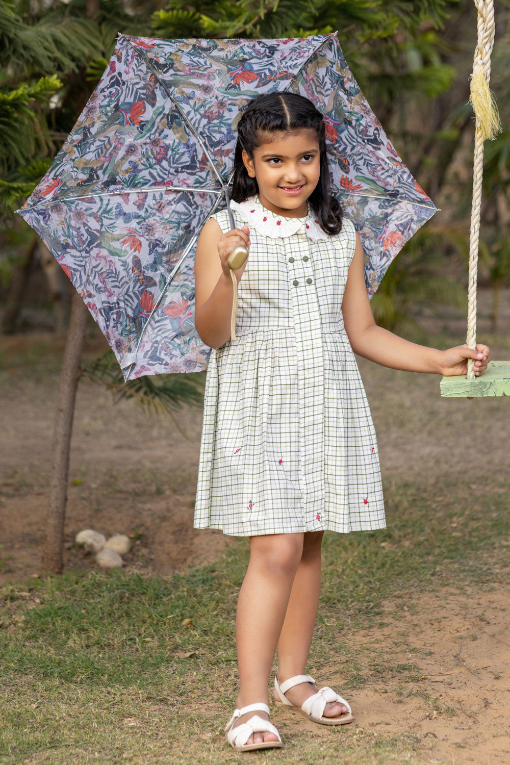 GREEN CHECKS AND EMBROIDERY DRESS