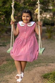 Red Stripe and Embroidery Collar Dress