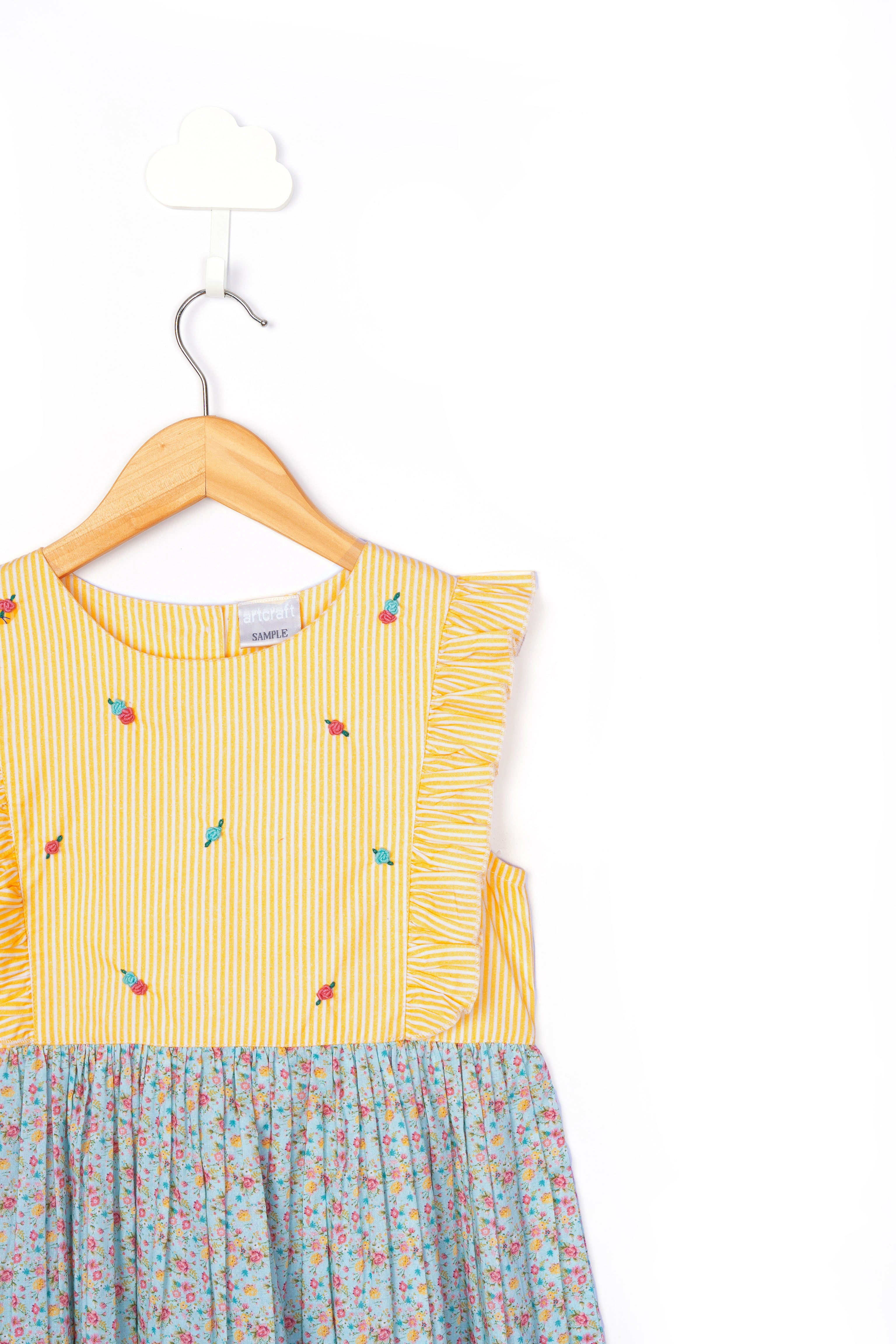 Yellow Stripe & Floral Print Dress