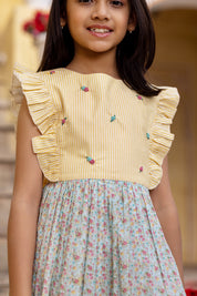 Yellow Stripe & Floral Print Dress