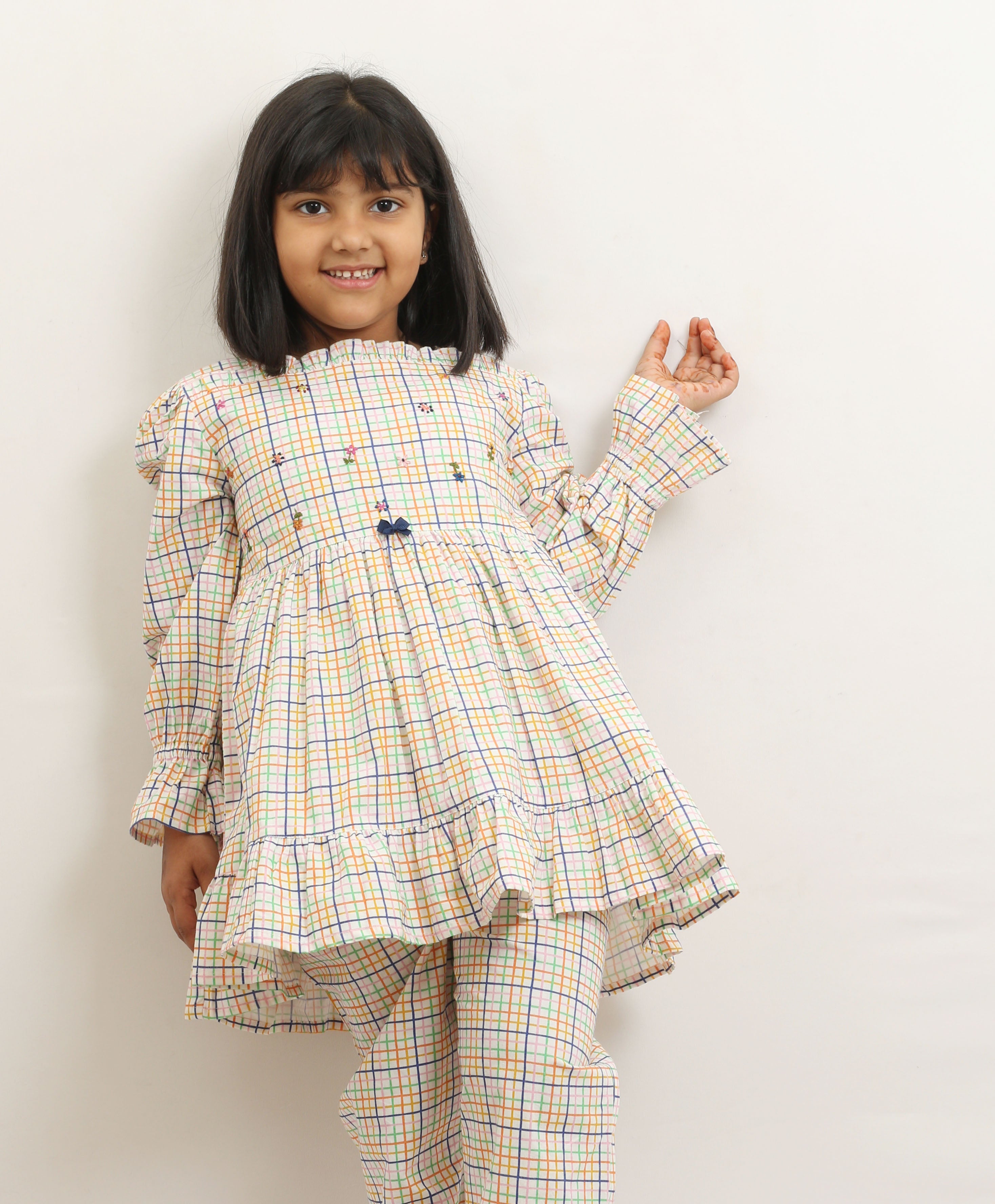 Colorful Checks Embroidered Pyjama Set
