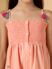 Peach Smocking Embroidery Detail Dress