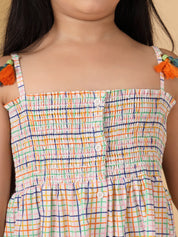 Multicolor Checks Smocked Embroidery Dress