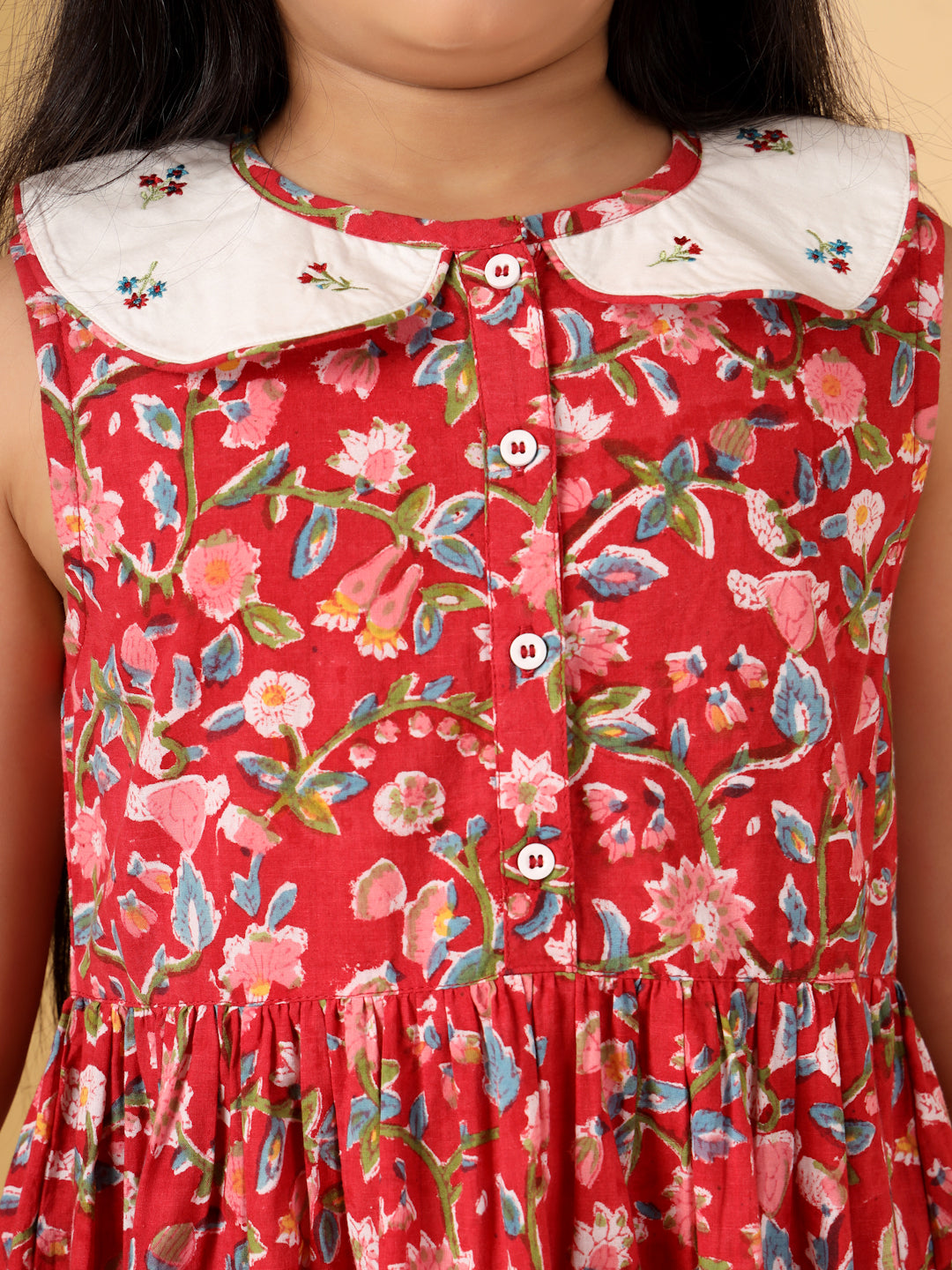 Red Floral Block Print Dress