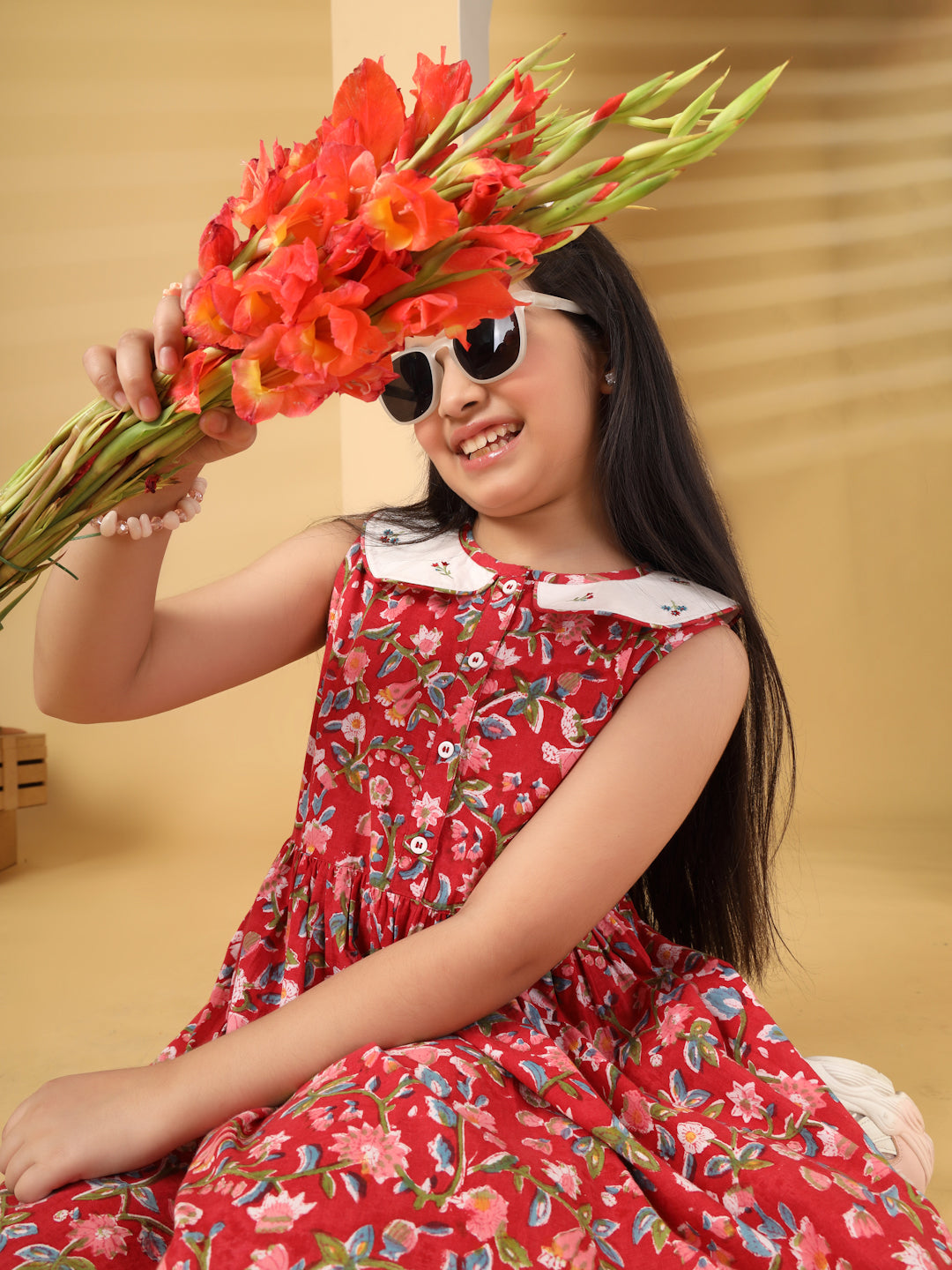 Red Floral Block Print Dress