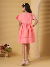 Pink Embroidered Dress with Tassels