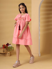 Pink Embroidered Dress with Tassels