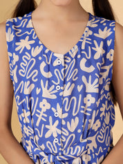 Blue Abstract Print Jumpsuit