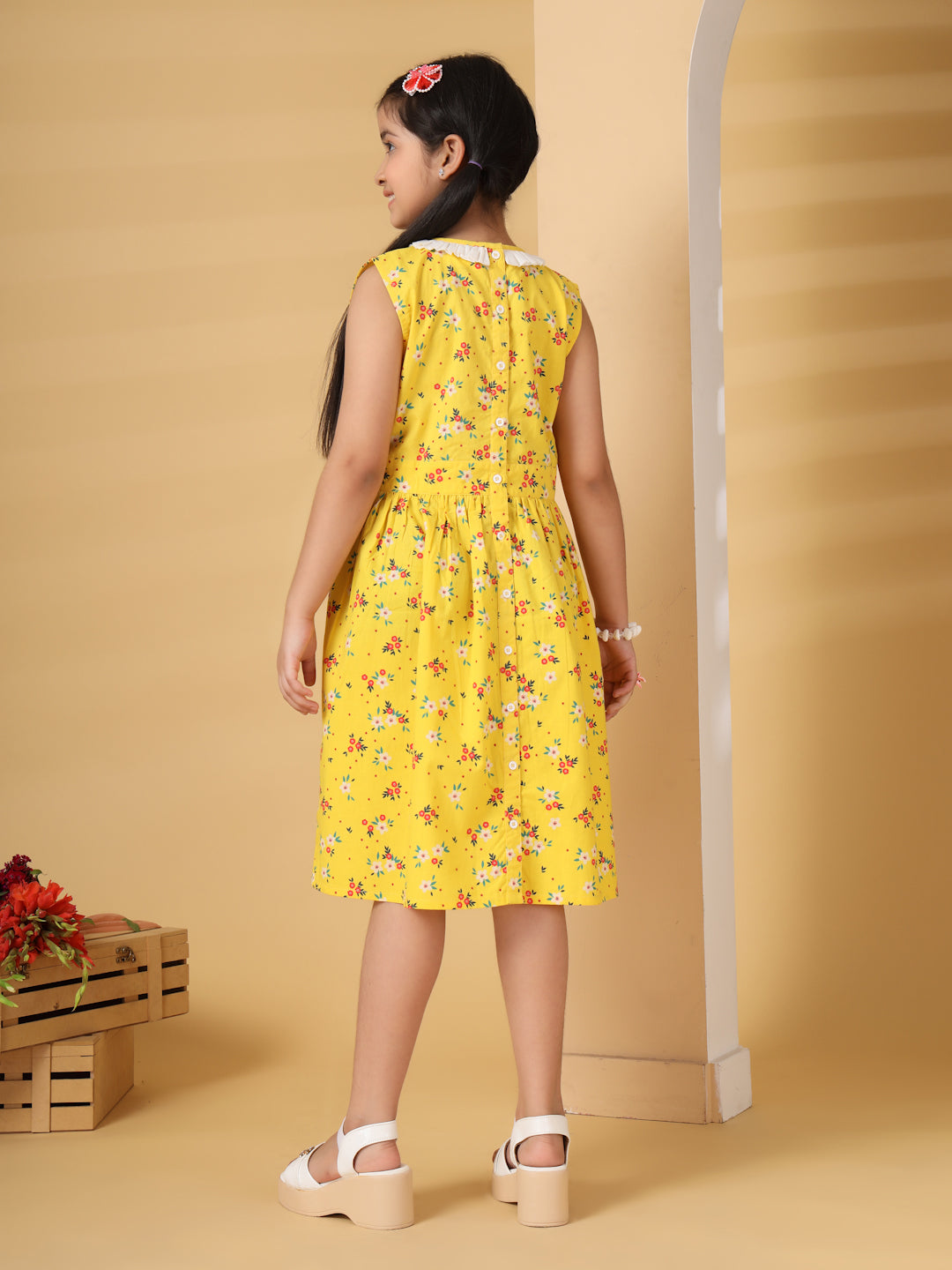 Yellow Floral Print Summer Dress