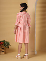 Peach Striped Embroidered Dress