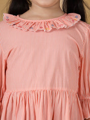 Peach Striped Embroidered Dress