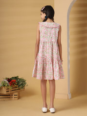 Sleeveles Pink Floral Printed Dress