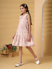 Sleeveles Pink Floral Printed Dress