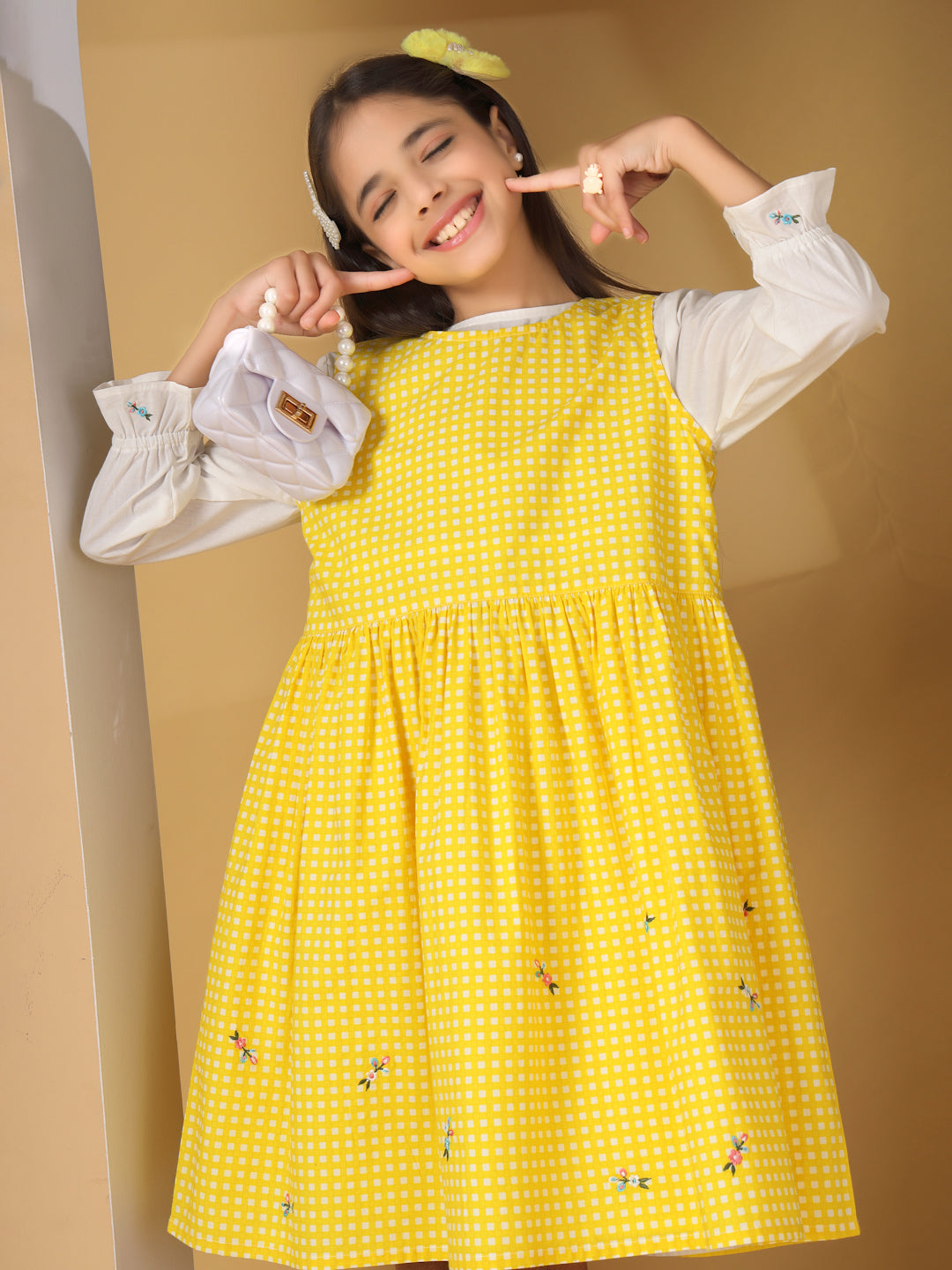 Yellow Checks Pinafore Dress