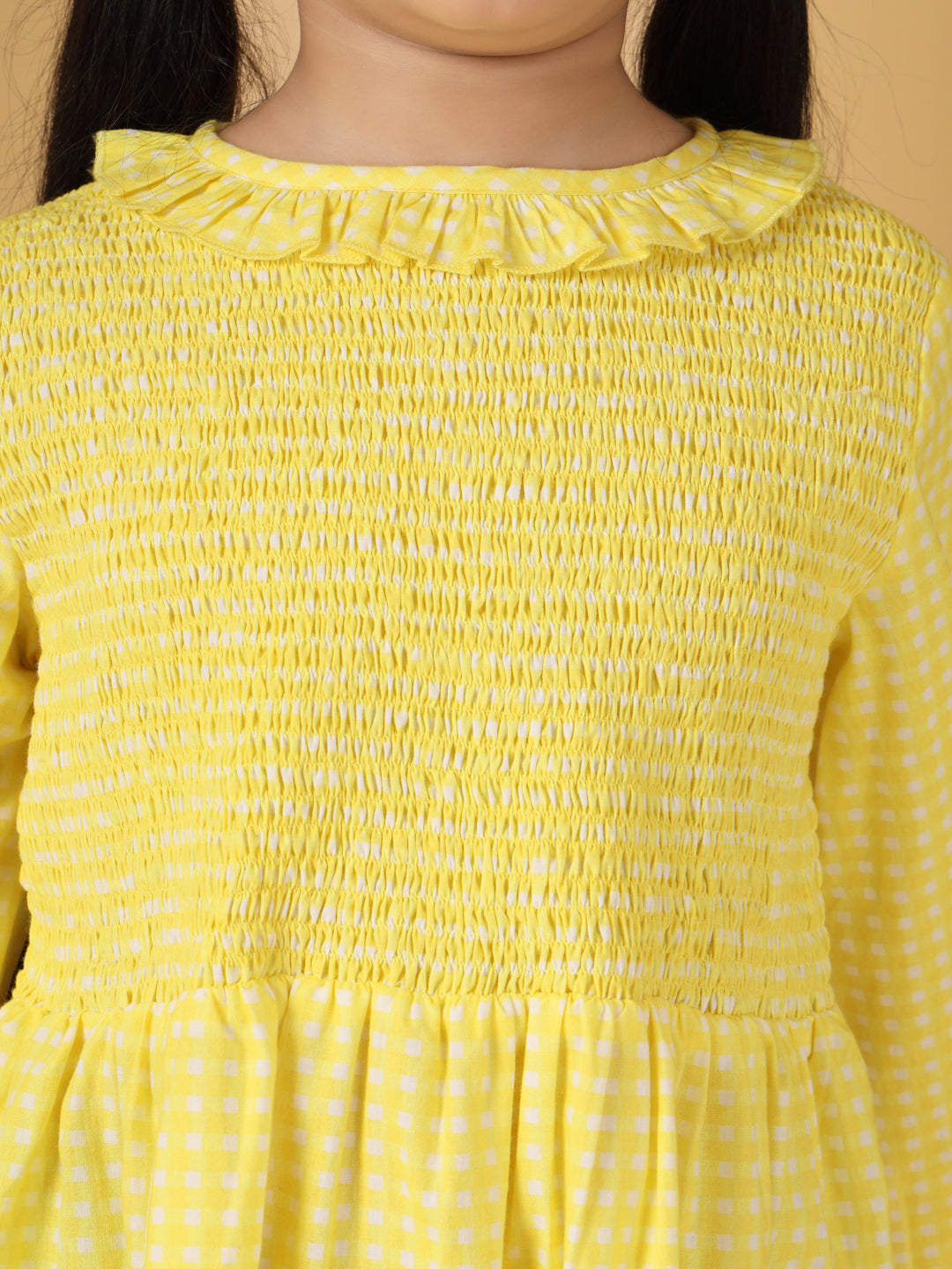 Yellow Checks Smocking Dress
