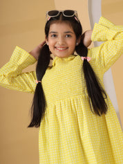 Yellow Checks Smocking Dress