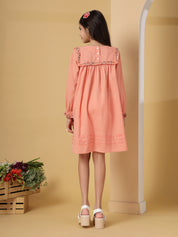 Peach Embroidered Yoke Dress