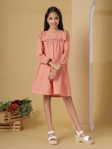 Peach Embroidered Yoke Dress