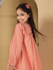 Peach Embroidered Yoke Dress