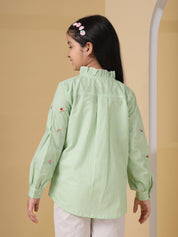 Mint Green Floral Embroidered Shirt