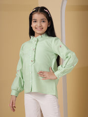 Mint Green Floral Embroidered Shirt