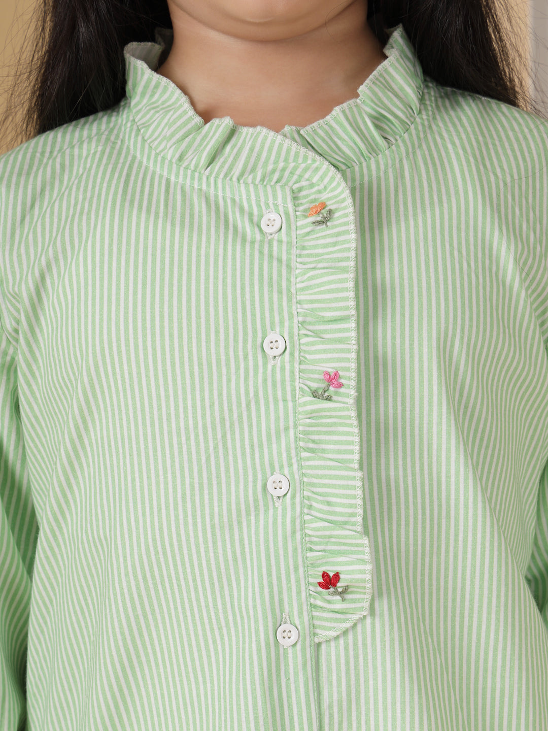 Mint Green Floral Embroidered Shirt