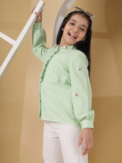 Mint Green Floral Embroidered Shirt