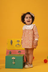 Orange Print & Embroidery Infant Dress