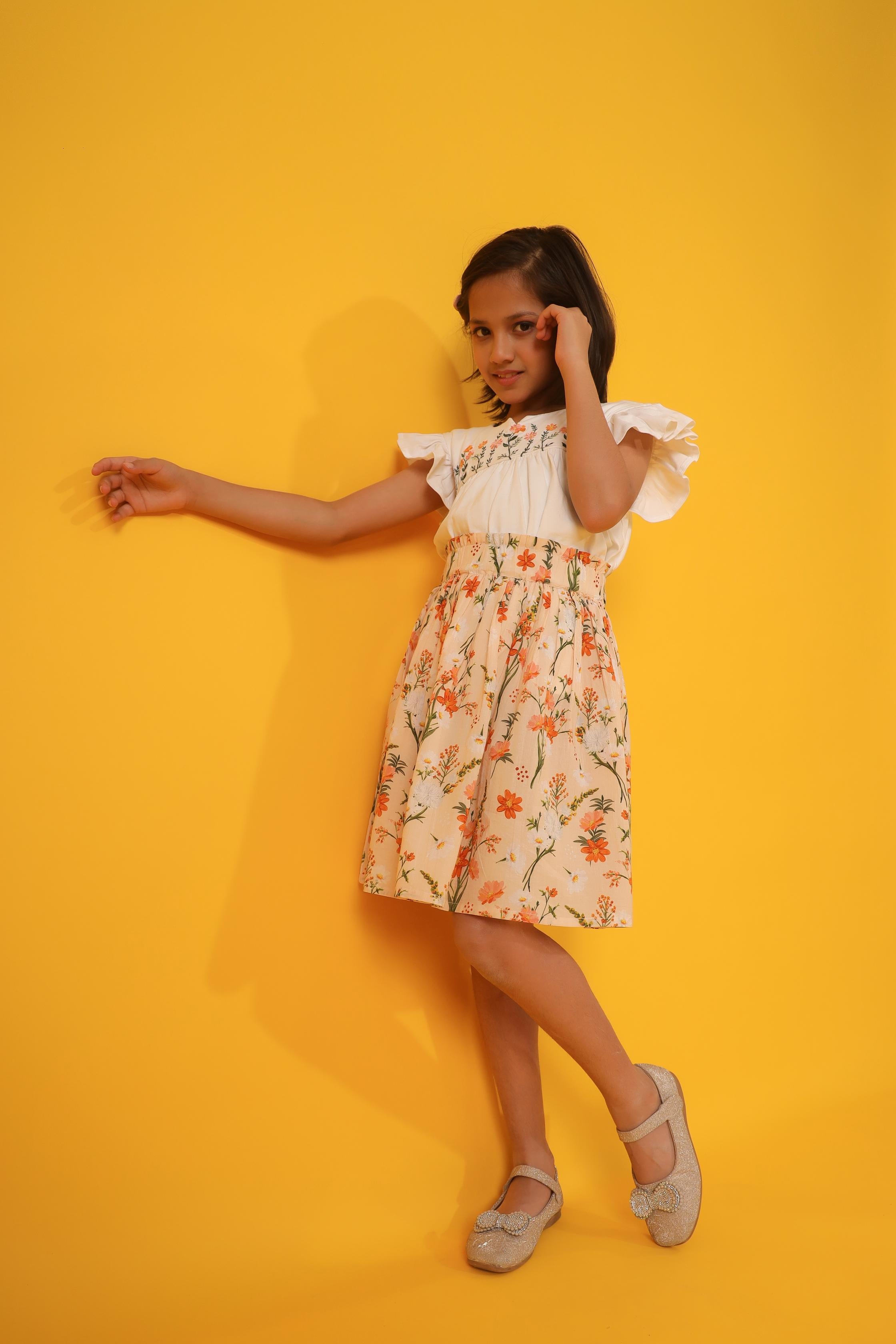 Orange Garden Skirt/ Shorts Set